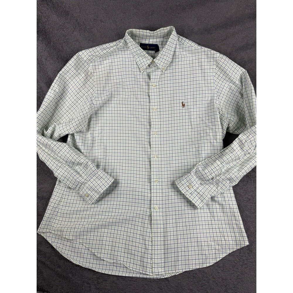 Ralph Lauren Men Button Down Shirt XL Classic‎ Fit Long Sleeve Green White